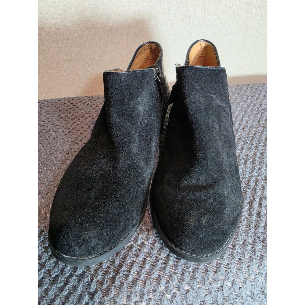 Vionic Marissa Black Suede Croc Embossed Leather Ankle Boots Womens 8.5 Zipper